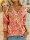 Big Size Bohemian Printed Long Sleeve T-Shirt Summer Fashion V-Neck Top Beach Clothing For Women - Image 6